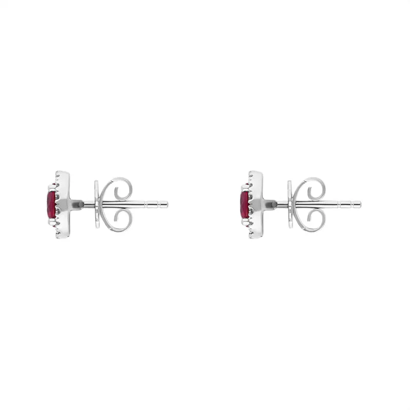 Hans D Krieger 18ct White Gold Ruby Diamond Round Cluster Stud Earrings