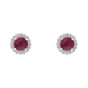 Hans D Krieger 18ct White Gold Ruby Diamond Round Cluster Stud Earrings