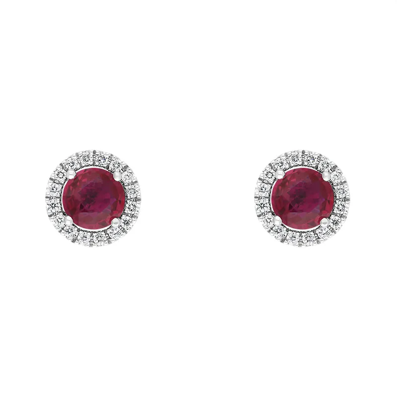 Hans D Krieger 18ct White Gold Ruby Diamond Round Cluster Stud Earrings