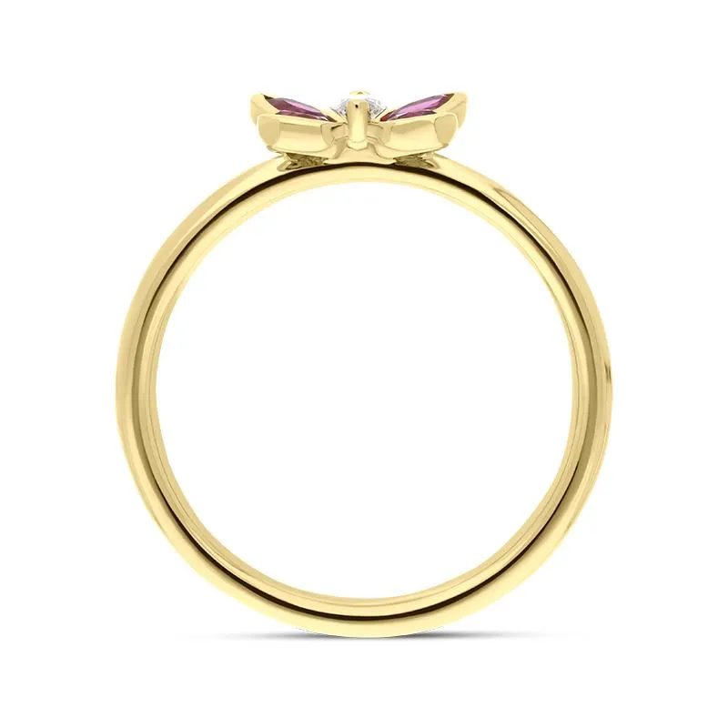 Hans D. Krieger 18ct Yellow Gold 0.60ct Ruby Diamond Butterfly Ring