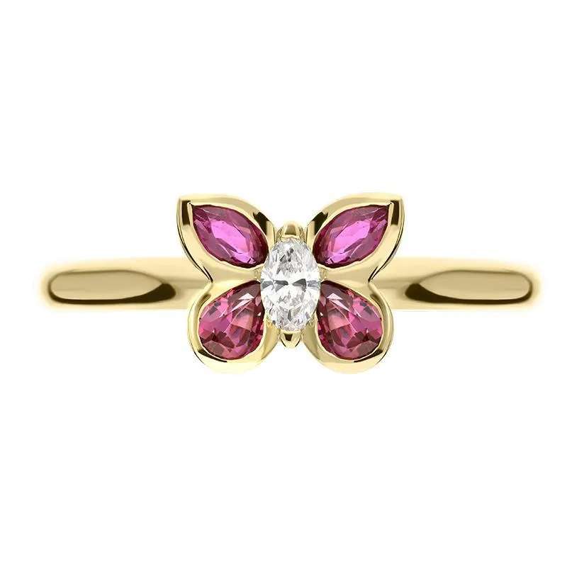 Hans D. Krieger 18ct Yellow Gold 0.60ct Ruby Diamond Butterfly Ring