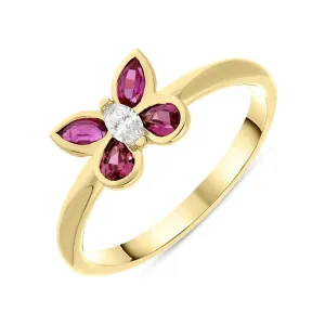Hans D. Krieger 18ct Yellow Gold 0.60ct Ruby Diamond Butterfly Ring