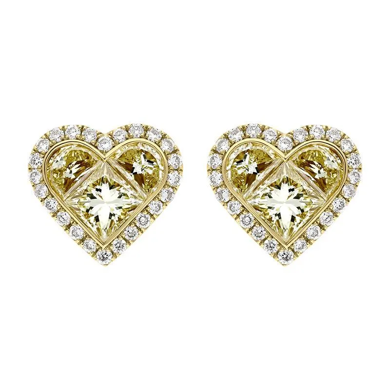 Hans D. Krieger 18ct Yellow Gold 1.19ct Diamond Heart Stud Earrings