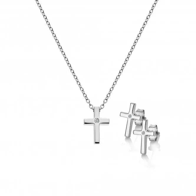 Hot Diamonds Amulets Sterling Silver Diamond Cross Necklace Earrings Set