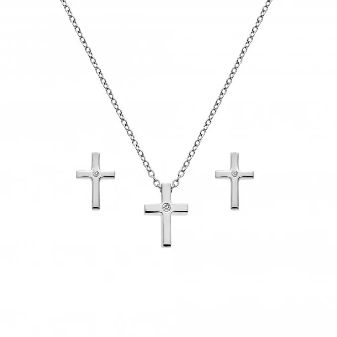 Hot Diamonds Amulets Sterling Silver Diamond Cross Necklace Earrings Set