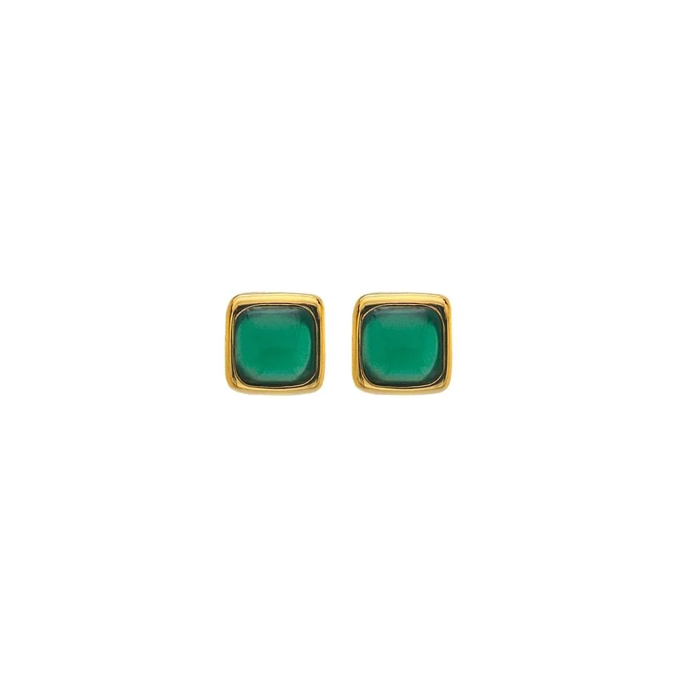 Hot Diamonds Gold Plated Sterling Silver Green Agate Square Stud Earrings