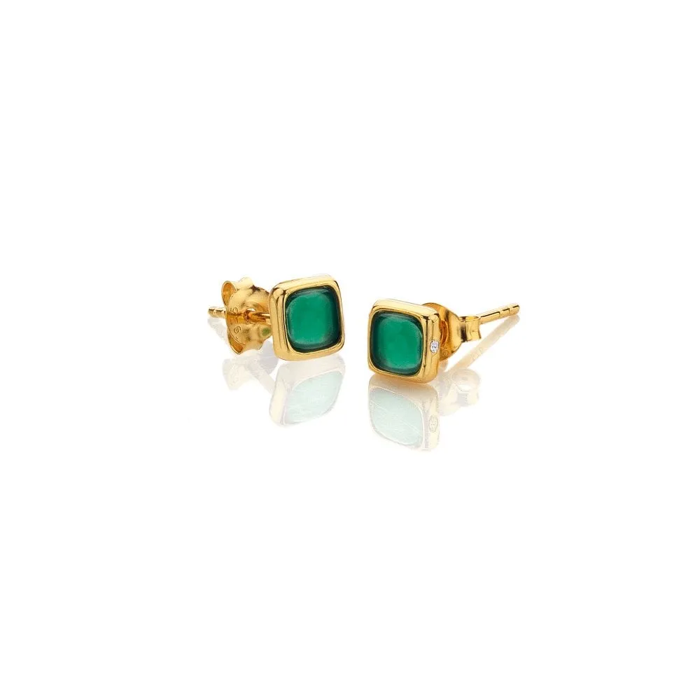 Hot Diamonds Gold Plated Sterling Silver Green Agate Square Stud Earrings