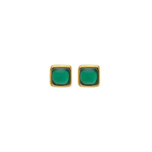 Hot Diamonds Gold Plated Sterling Silver Green Agate Square Stud Earrings