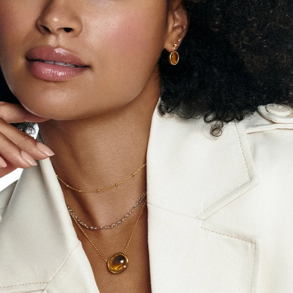 Hot Diamonds Gold Plated Sterling Silver Tigers Eye Oval Earrings