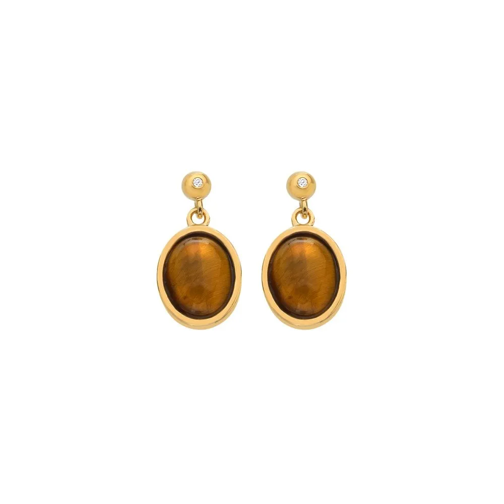 Hot Diamonds Gold Plated Sterling Silver Tigers Eye Oval Earrings