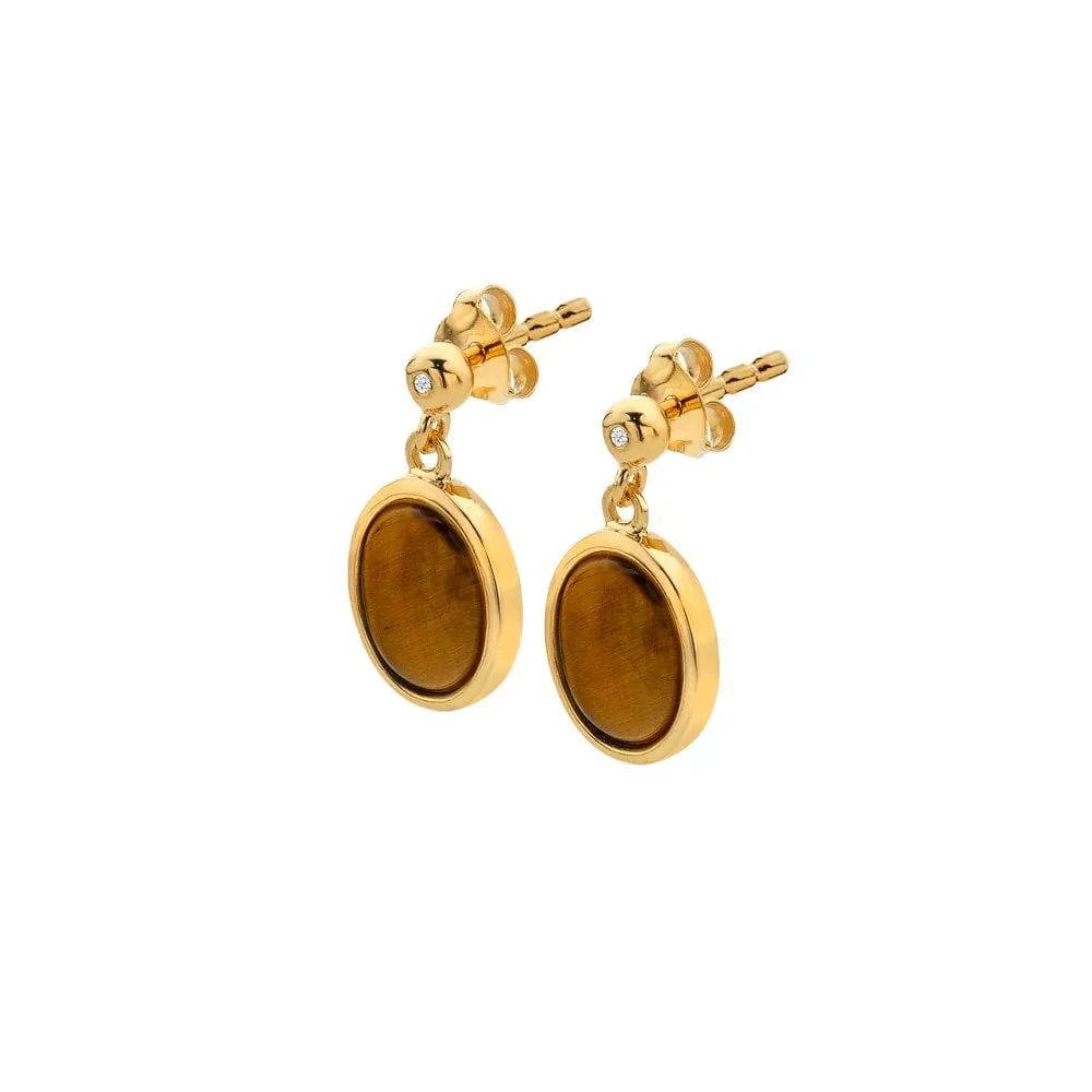 Hot Diamonds Gold Plated Sterling Silver Tigers Eye Oval Earrings
