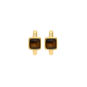 Hot Diamonds Gold Plated Sterling Silver Tigers Eye Square Huggie Earrings