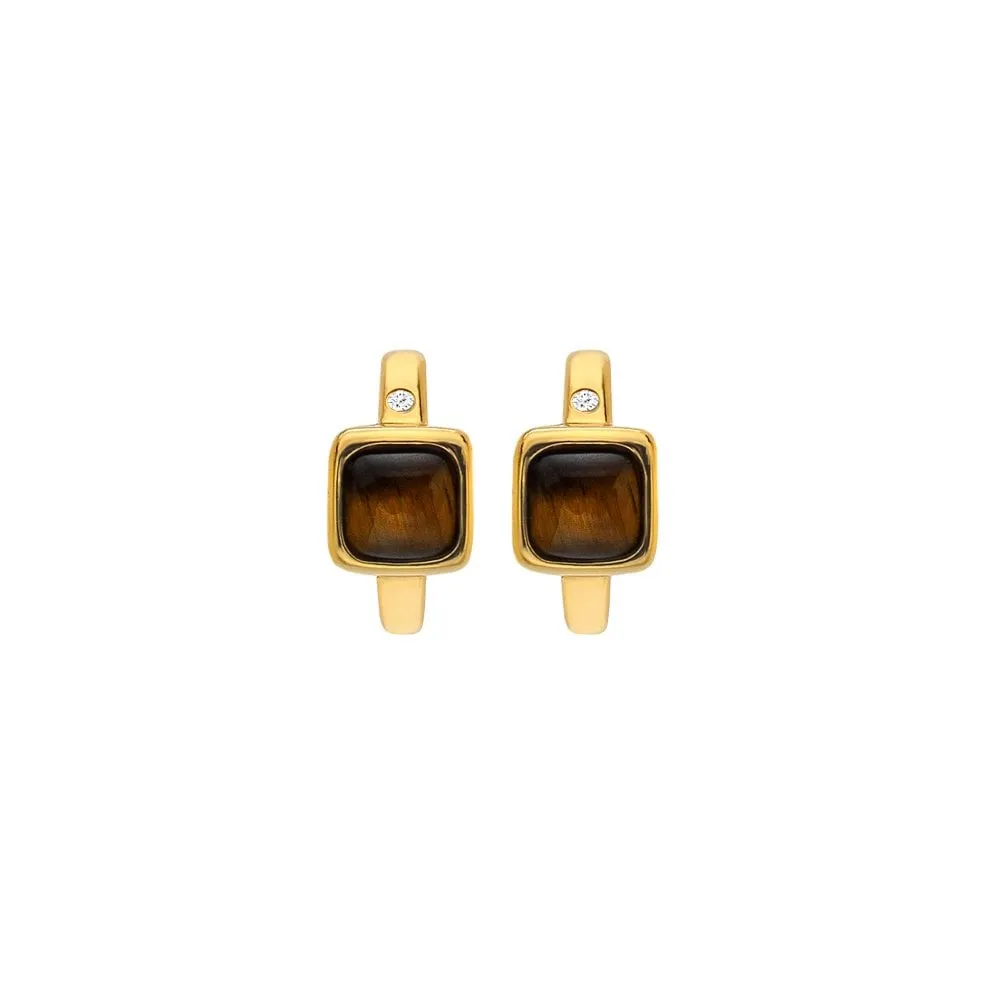 Hot Diamonds Gold Plated Sterling Silver Tigers Eye Square Huggie Earrings
