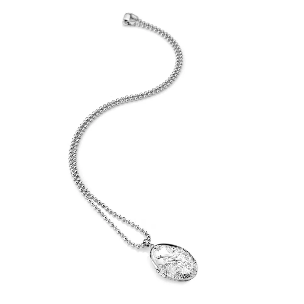 Hot Diamonds Memories Sterling Silver Engraved Oval Locket