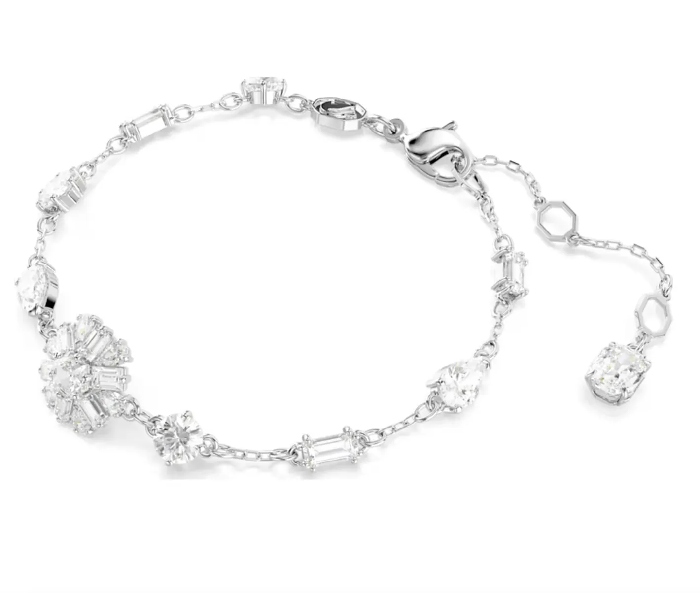 Idyllia Mixed Cut, Snowflake, White Rhodium Plated Stud Bracelet