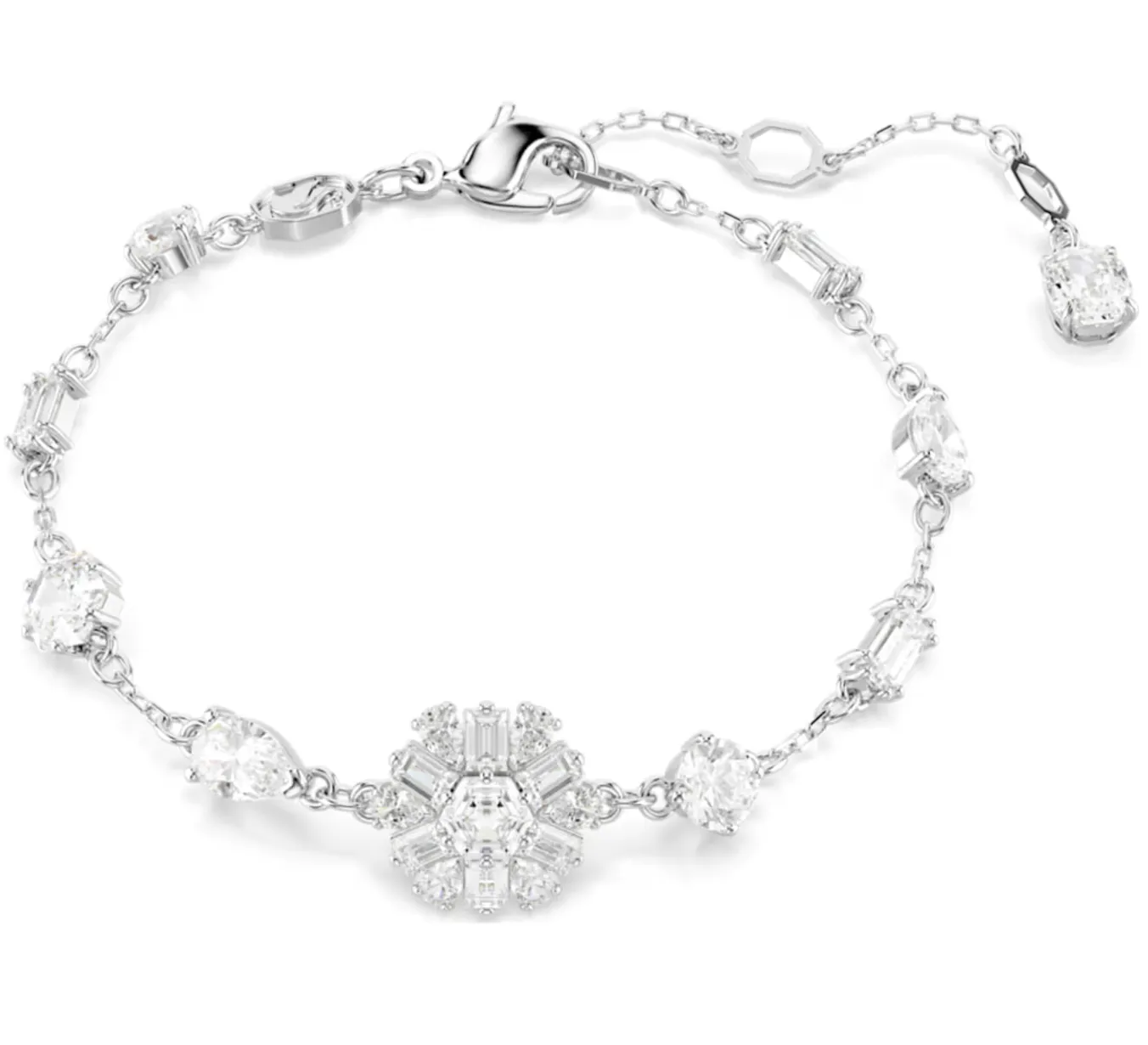 Idyllia Mixed Cut, Snowflake, White Rhodium Plated Stud Bracelet