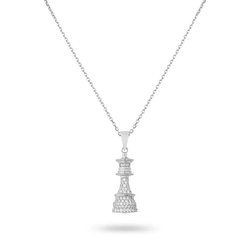 Ksenia Mirella The Queen White Gold 1.00ct Diamond Pave Chess Necklace