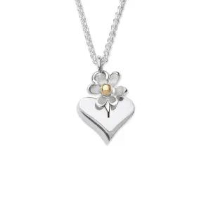 Linda Macdonald Hearts And Flowers Sterling Silver 9ct Yellow Gold Necklace