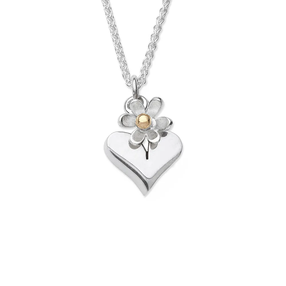 Linda Macdonald Hearts And Flowers Sterling Silver 9ct Yellow Gold Necklace