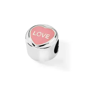 Love Hearts Sterling Silver Pink Enamel "Love" Charm