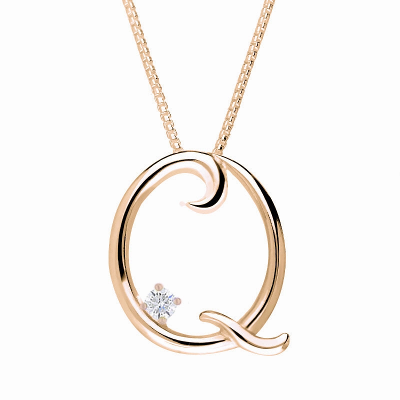 Love Letters 9ct Rose Gold 0.10ct Diamond Initial Q Necklace