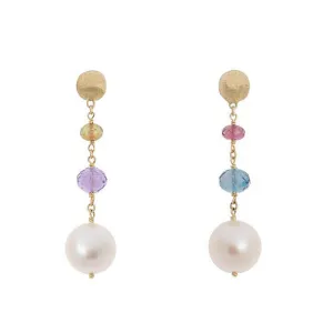 Marco Bicego Africa 18ct Yellow Gold Pearl Mixed Gemstone Drop Earrings