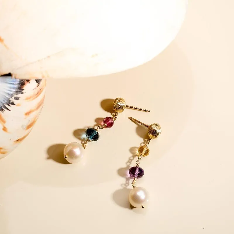 Marco Bicego Africa 18ct Yellow Gold Pearl Mixed Gemstone Drop Earrings