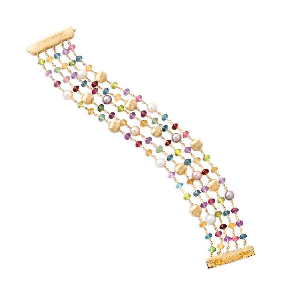 Marco Bicego Africa 18ct Yellow Gold Pearl Mixed Gemstone Five Strand Bracelet D