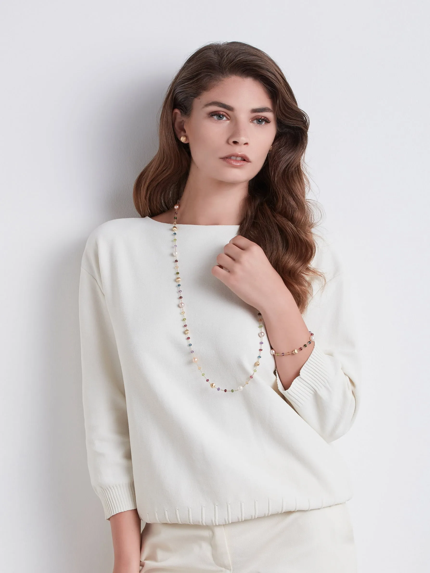 Marco Bicego Africa 18ct Yellow Gold Pearl Mixed Gemstone Long Necklace D