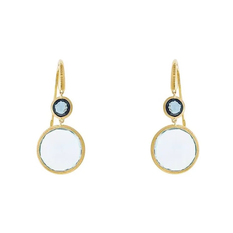 Marco Bicego Jaipur 18ct Yellow Gold and Mixed Blue Topaz Drop Earrings D