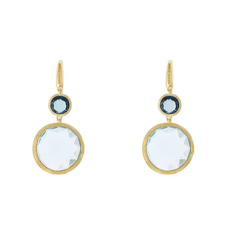 Marco Bicego Jaipur 18ct Yellow Gold and Mixed Blue Topaz Drop Earrings D
