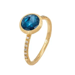 Marco Bicego Jaipur 18ct Yellow Gold London Blue Topaz 0.09ct Diamond Ring