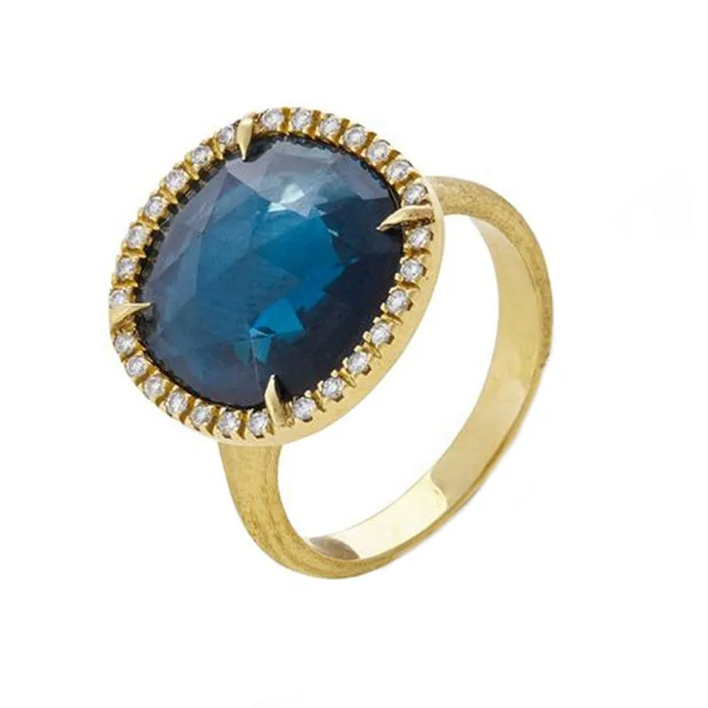Marco Bicego Jaipur 18ct Yellow Gold London Blue Topaz 0.21ct Diamond Medium Ring D