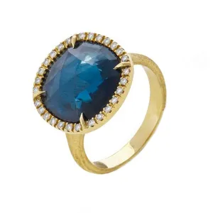Marco Bicego Jaipur 18ct Yellow Gold London Blue Topaz 0.21ct Diamond Medium Ring D