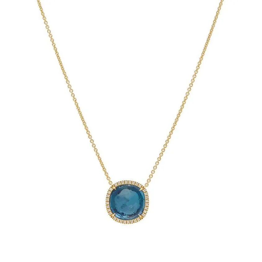 Marco Bicego Jaipur 18ct Yellow Gold London Blue Topaz 0.21ct Diamond Necklace D