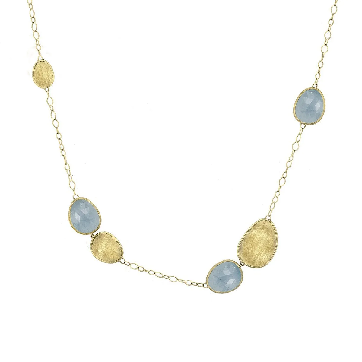 Marco Bicego Lunaria 18ct Gold Aquamarine Petal Shaped Necklace