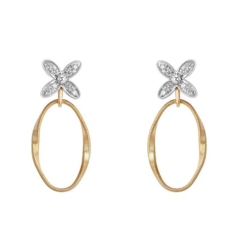 Marco Bicego Marrakech Onde 18ct Yellow Gold Diamond Flower Drop Earrings