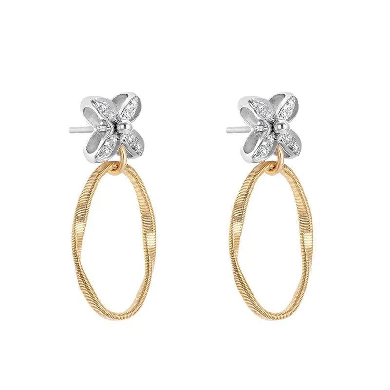 Marco Bicego Marrakech Onde 18ct Yellow Gold Diamond Flower Drop Earrings