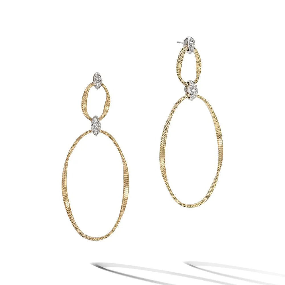 Marco Bicego Marrakech Onde 18ct Yellow Gold Diamond Long Drop Stud Earrings