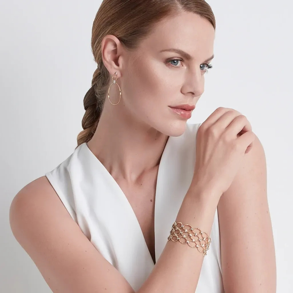 Marco Bicego Marrakech Onde 18ct Yellow Gold Diamond Long Drop Stud Earrings