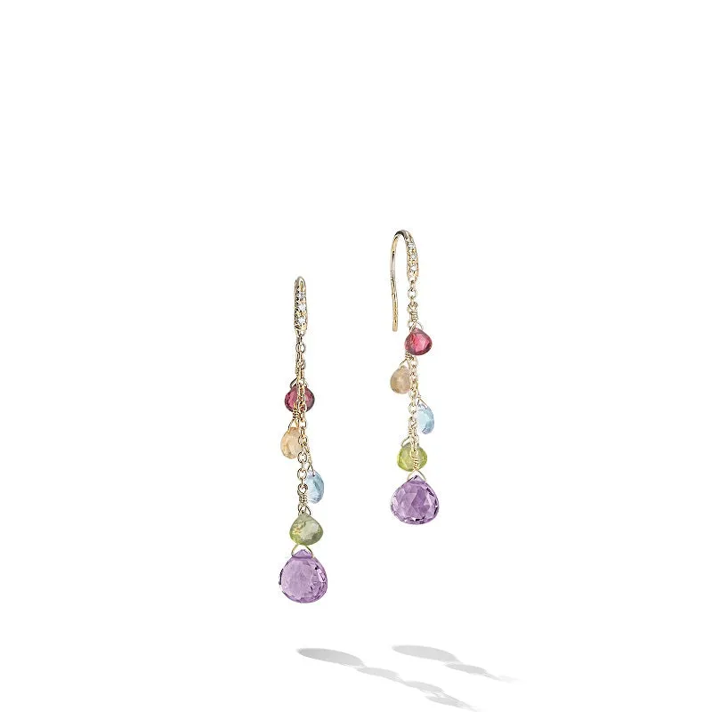 Marco Bicego Paradise 18ct Yellow Gold Diamond Multicolour Gemstone Drop Earrings