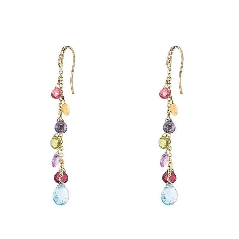 Marco Bicego Paradise 18ct Yellow Gold Diamond Multicolour Gemstone Drop Earrings
