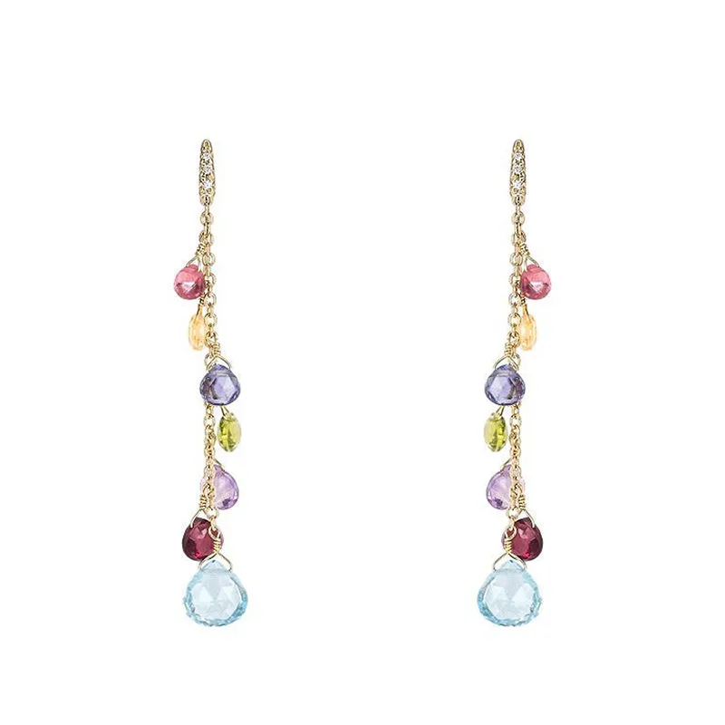 Marco Bicego Paradise 18ct Yellow Gold Diamond Multicolour Gemstone Drop Earrings