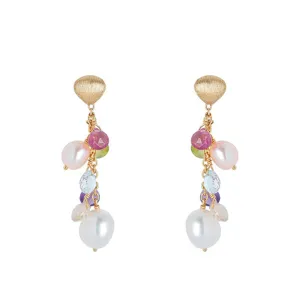 Marco Bicego Paradise 18ct Yellow Gold Pearl and Multicolour Gemstone Drop Earrings