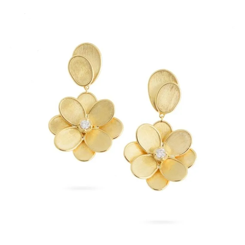 Marco Bicego Petali 18ct Yellow Gold 0.16ct Diamond Single Flower Drop Earrings