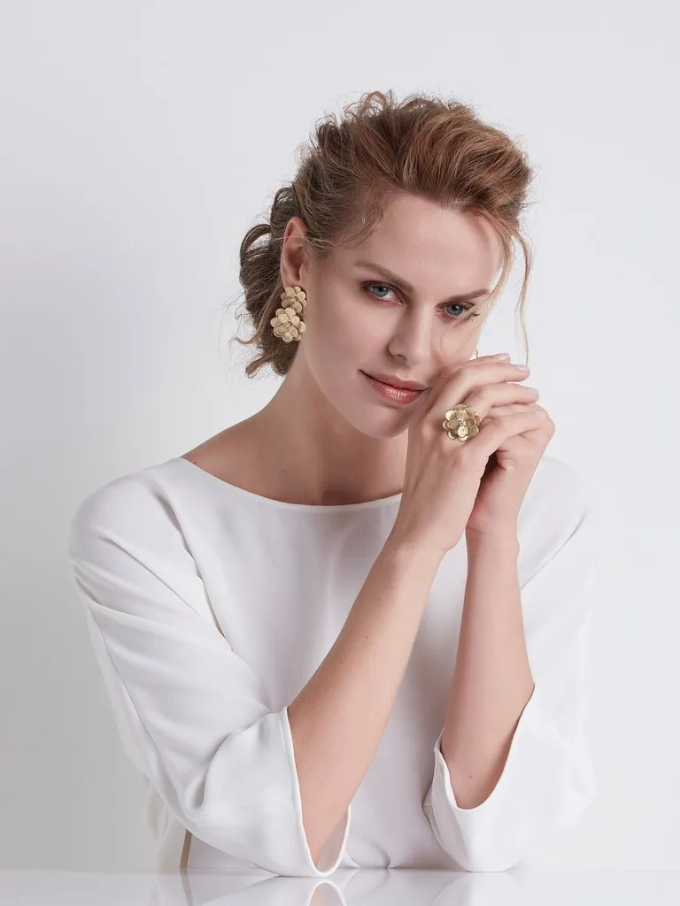 Marco Bicego Petali 18ct Yellow Gold 0.32ct Diamond Double Flower Drop Earrings
