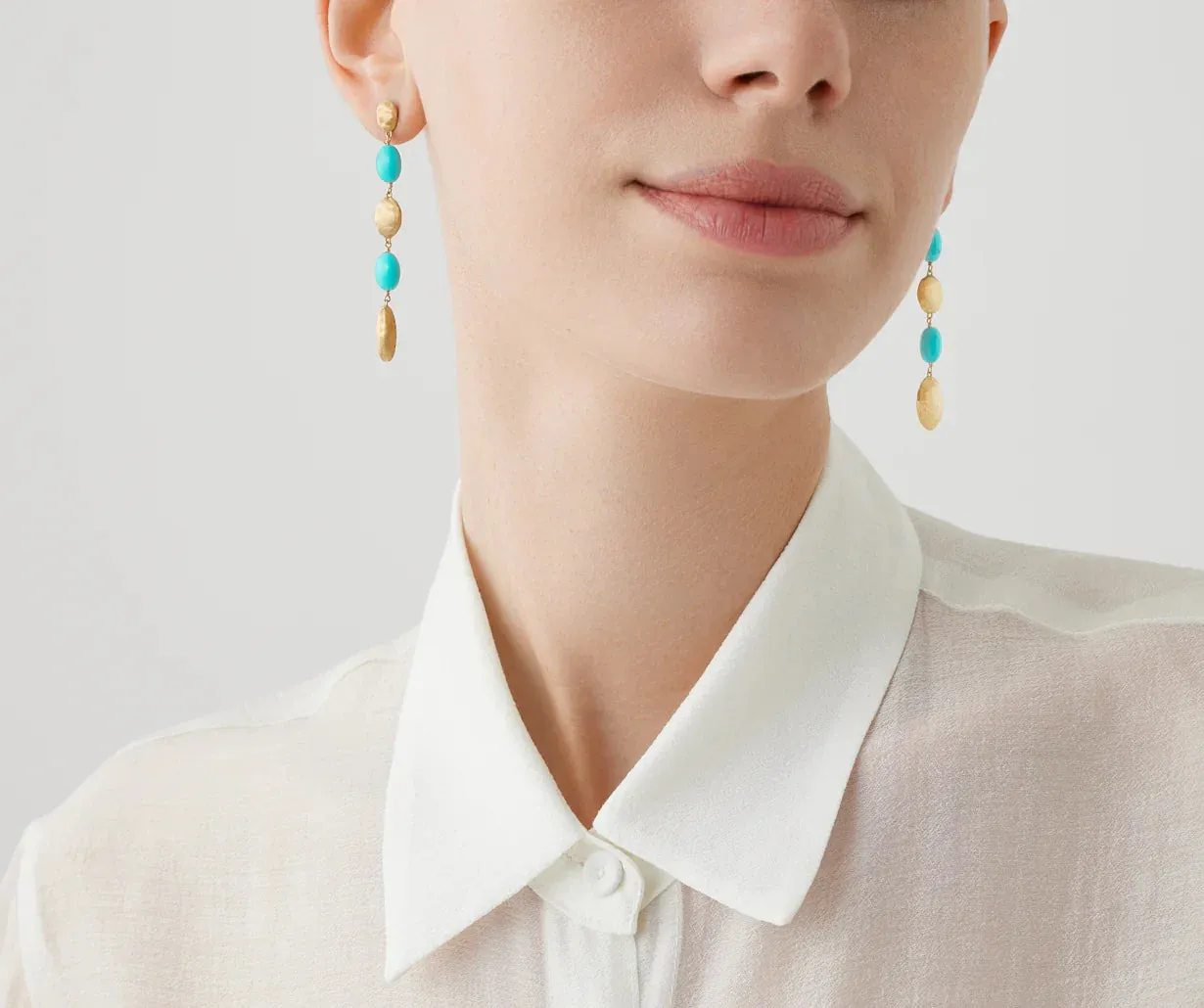 Marco Bicego Siviglia 18ct Yellow Gold Turquoise & Diamond Long Drop Earrings
