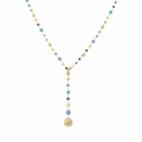 Marco Bicego Africa 18ct Yellow Gold Turquoise Mixed Gemstone Lariat Necklace