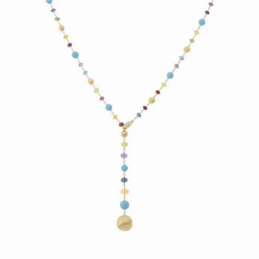 Marco Bicego Africa 18ct Yellow Gold Turquoise Mixed Gemstone Lariat Necklace