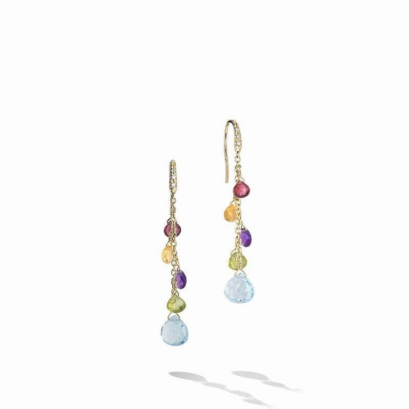 Marco Bicego Paradise 18ct Yellow Gold Diamond Multicolour Gemstone Drop Earrings